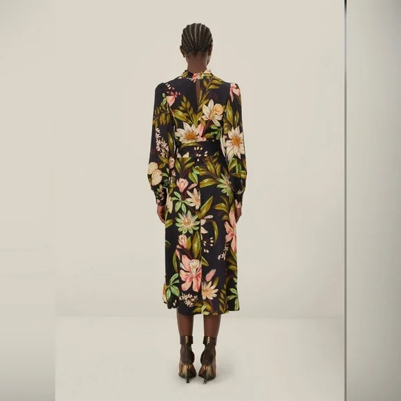 Farm Rio Black Surreal Flowers High Neck Midi Dress - Picture 5 of 8